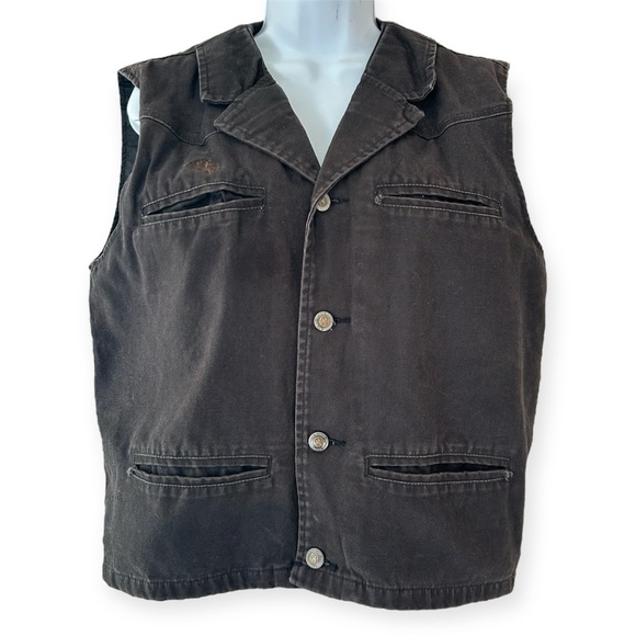 Wyoming Traders Vest Men Medium Brown Lined Canvas Western Ranch Rodeo Cowboy - Picture 1 of 11
